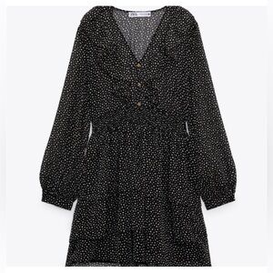 Zara Long Sleeve Black Dress with White Dots